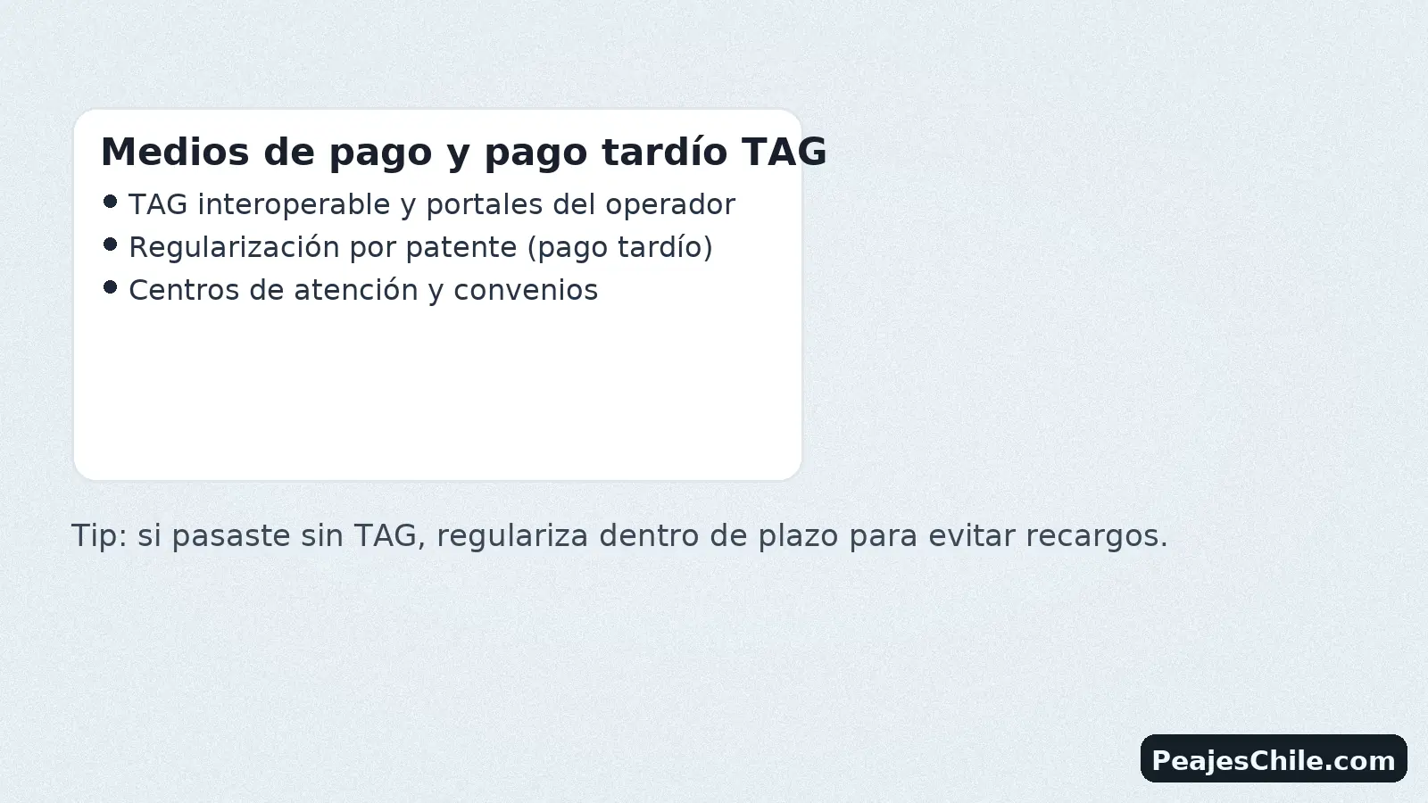 Medios de pago y pago tardío TAG en Acceso Sur