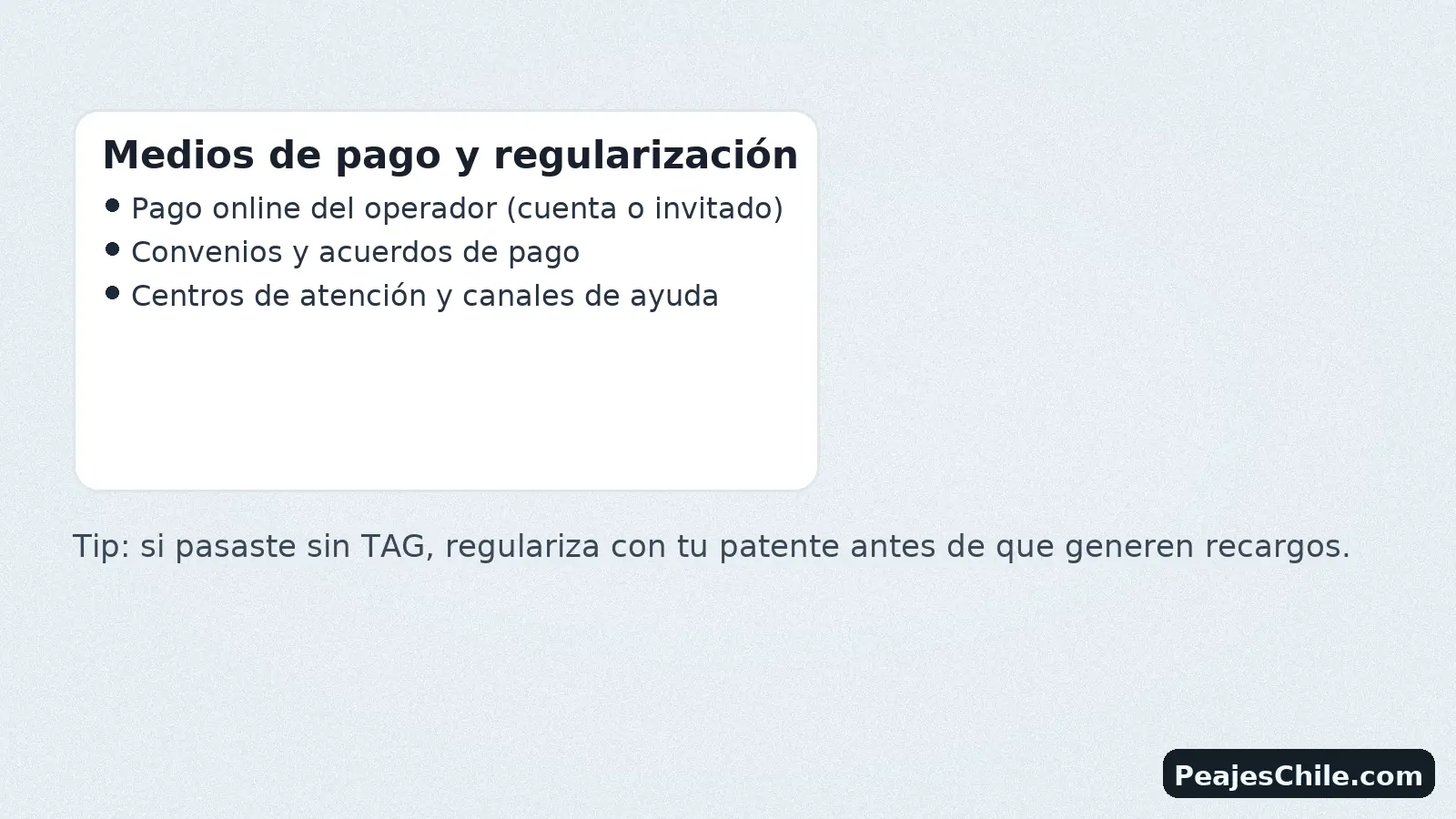 Medios de pago y opciones de regularización en Autopista Central