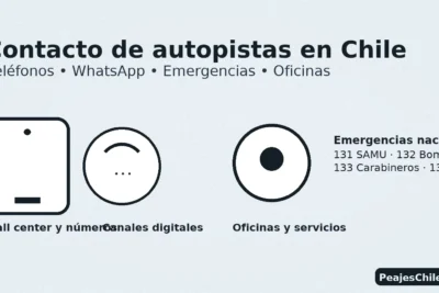 Contacto de autopistas en Chile: teléfonos, WhatsApp, emergencias (131 SAMU, 132 Bomberos, 133 Carabineros, 134 PDI) y oficinas