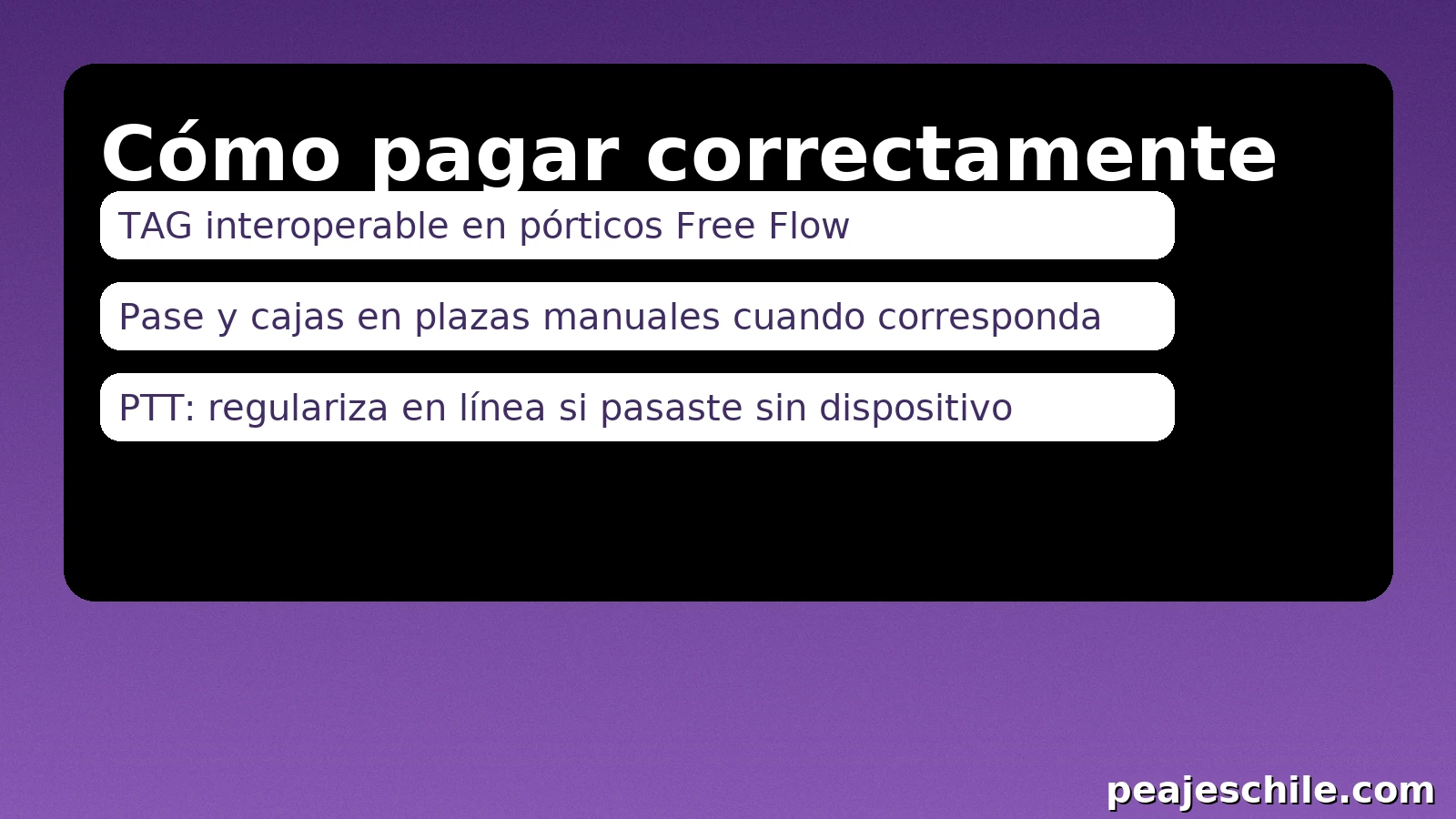 Cómo pagar correctamente: TAG en pórticos, cajas en plazas y regularización PTT