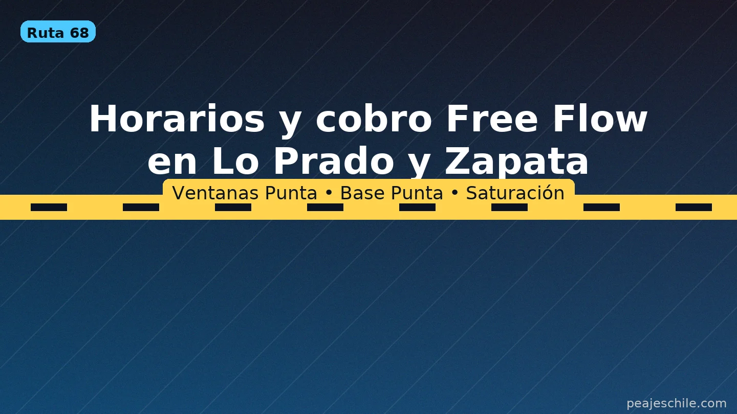 Horarios punta y valle en Lo Prado y Zapata de la Ruta 68; cobro Free Flow y ventanas tarifarias.