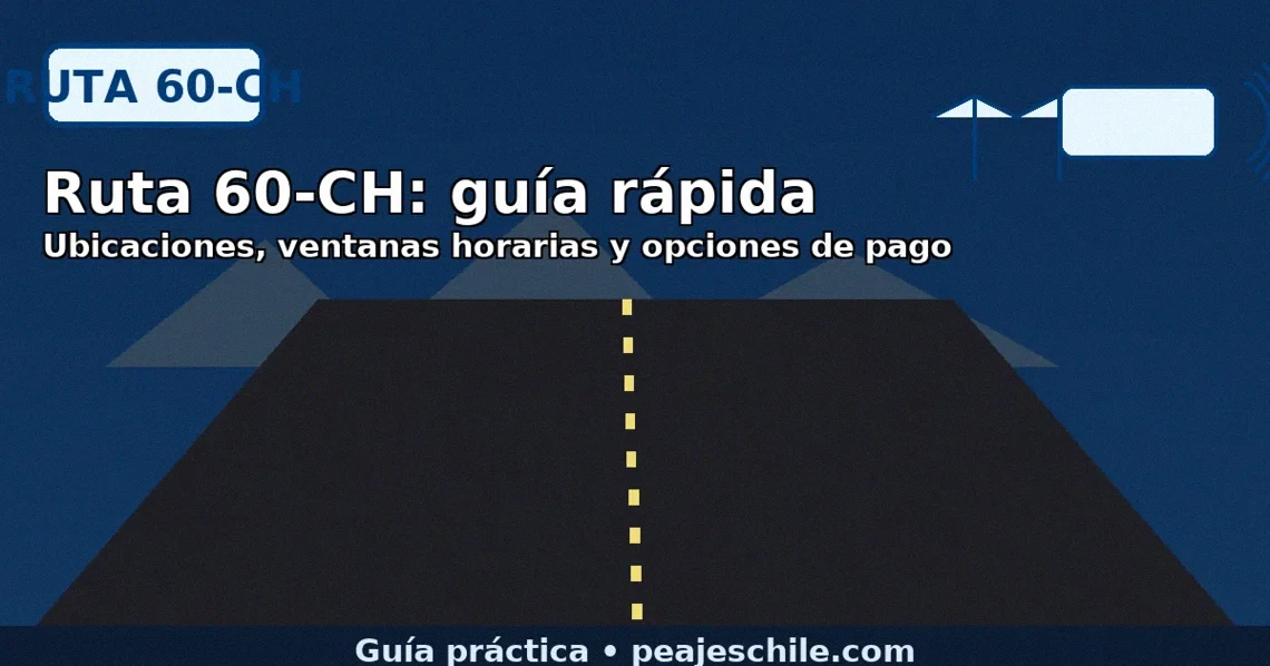 Ruta 60-CH: ubicaciones, ventanas horarias y cómo pagar; gráfico con mapa y señal de ruta.